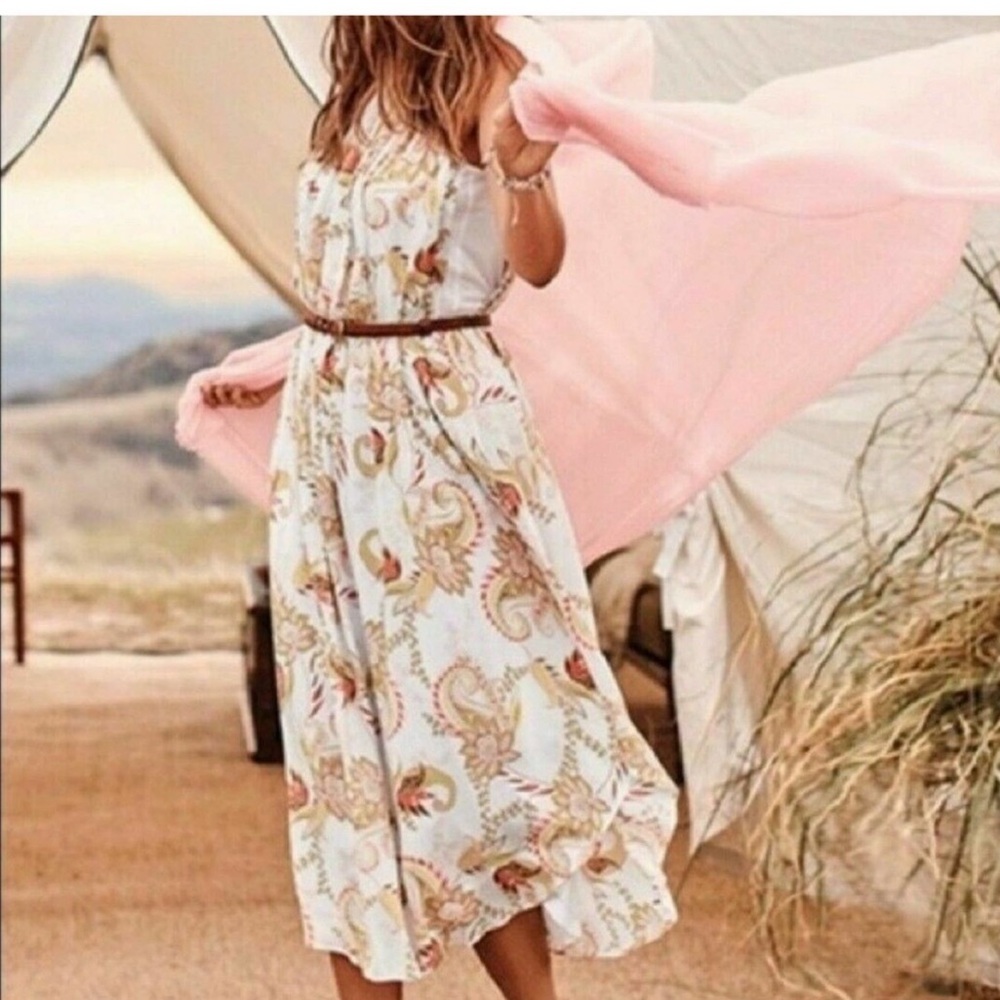 New J. Jill MP Paisley Print Midi Dress‎ Blouson Sleeveless Gathers XS Petite